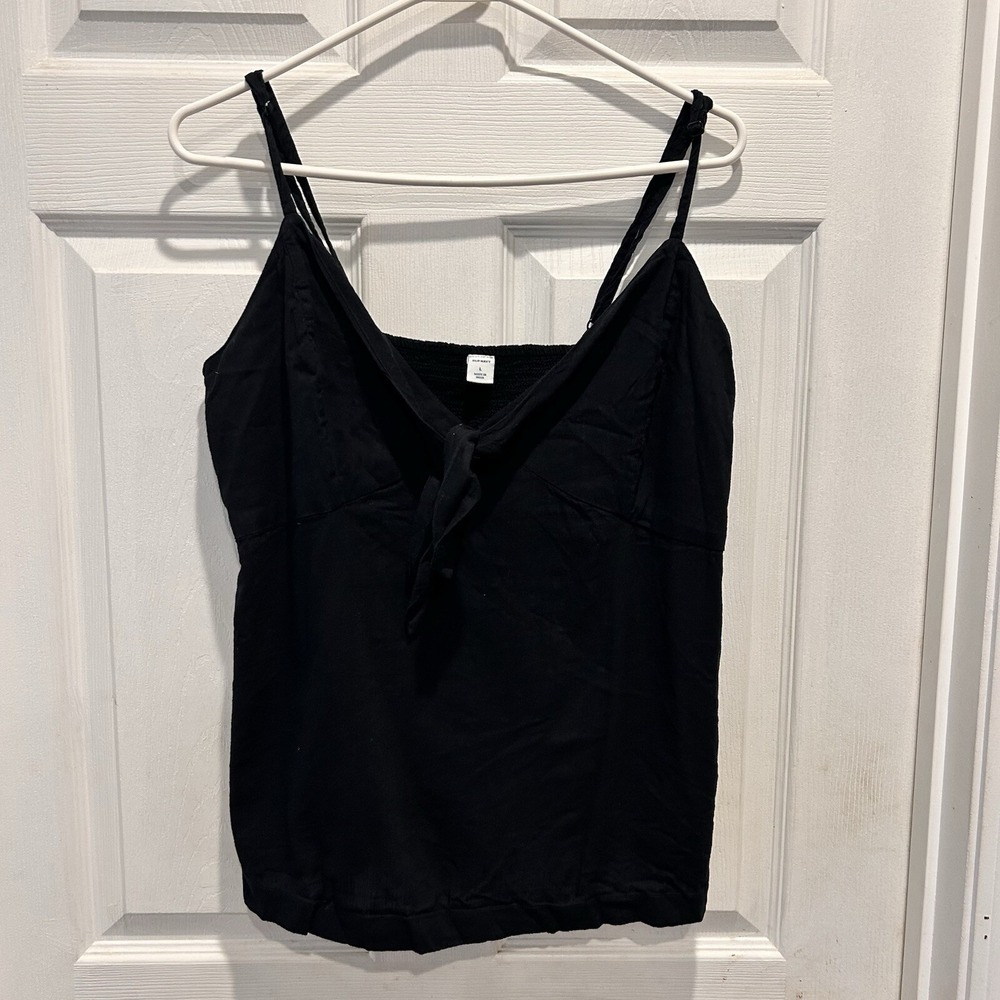 Old Navy Womens Black Tie Front Cami Tank Smocked Back‎ Large Minimalist Beach